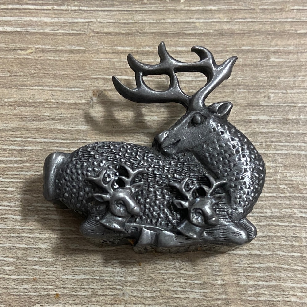 Vintage Torino Pewter Deer Jewelry Necklace Brooch Earrings Trinket Box Set